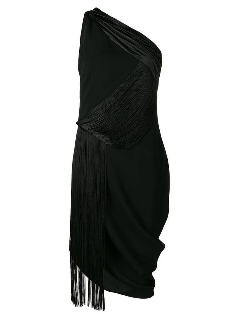 Versace fringed one shoulder midi dress - Black