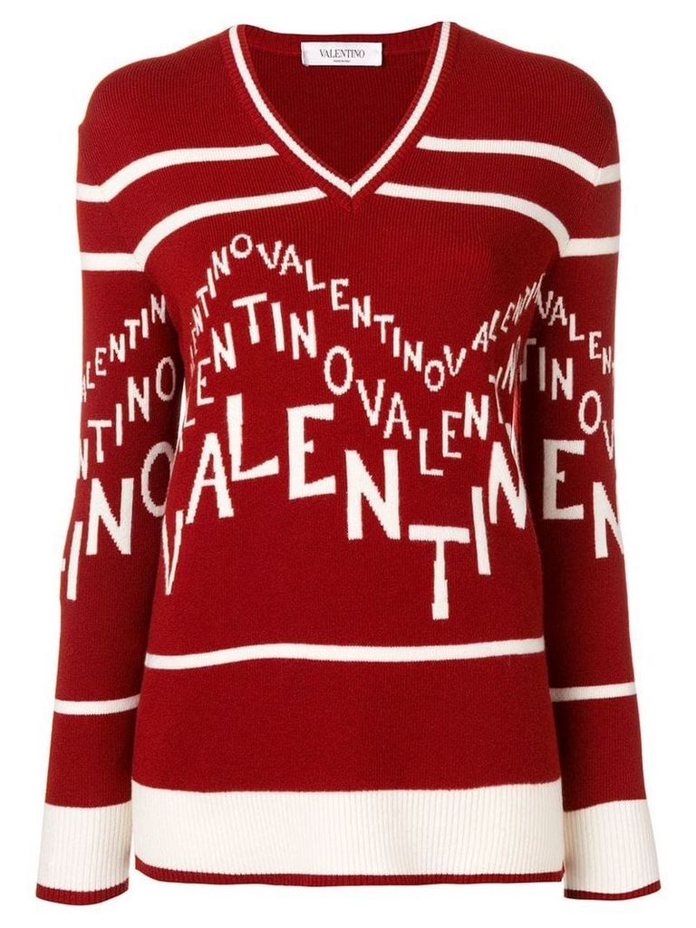 Valentino logo intarsia jumper - Red