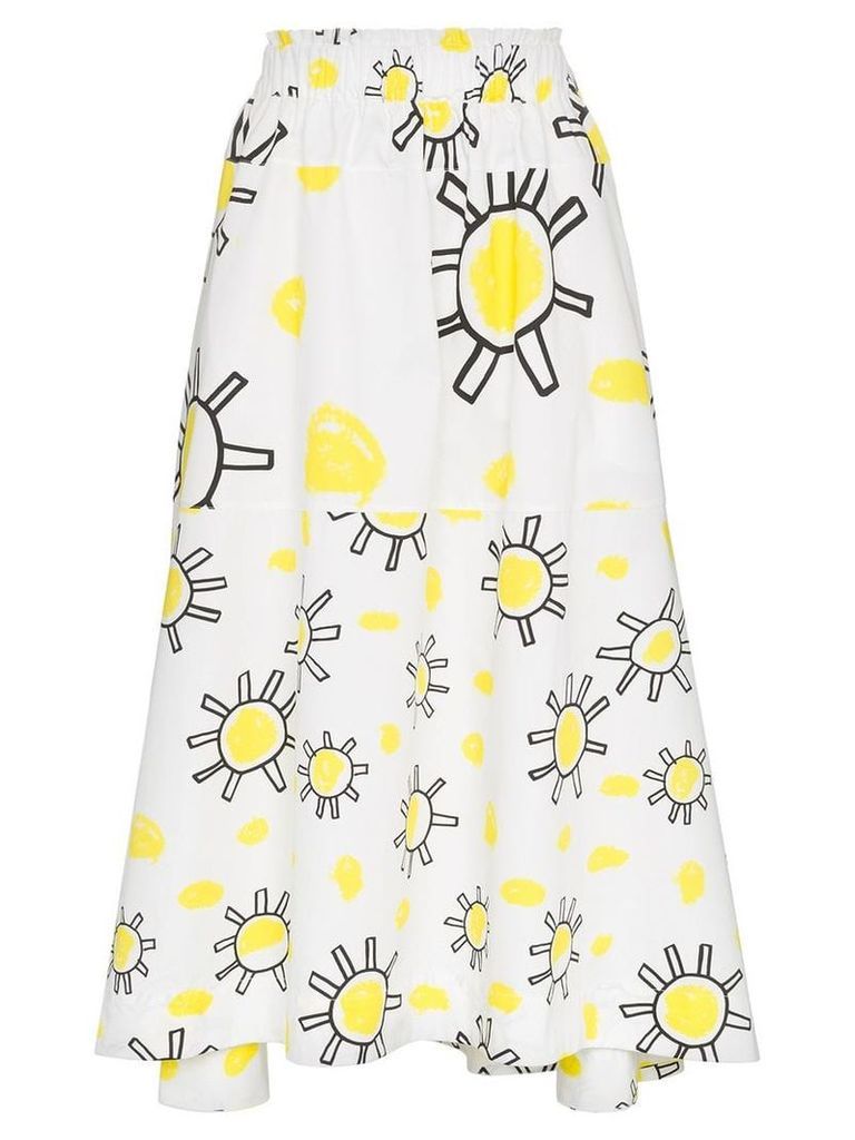Mira Mikati sun doodle print midi skirt - White