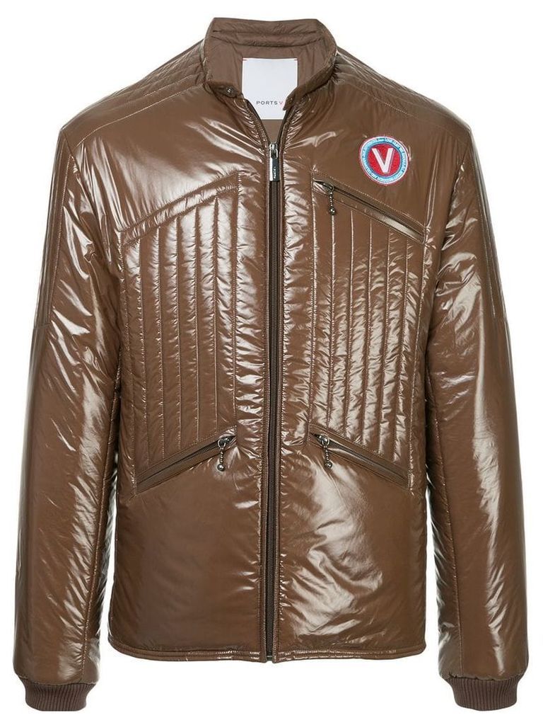Ports V band collar jacket - Brown