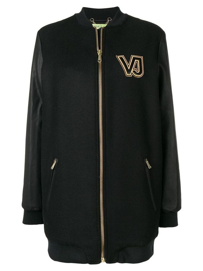 Versace Jeans contrast logo zipped coat - Black