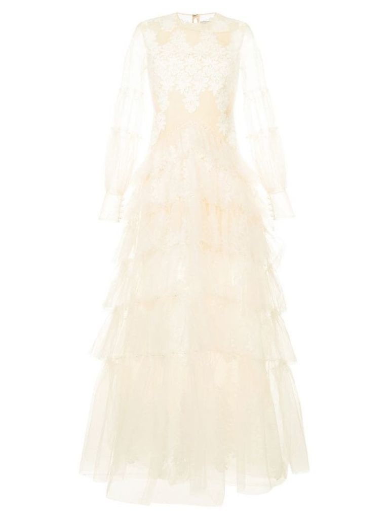 Huishan Zhang floral lace gown - White