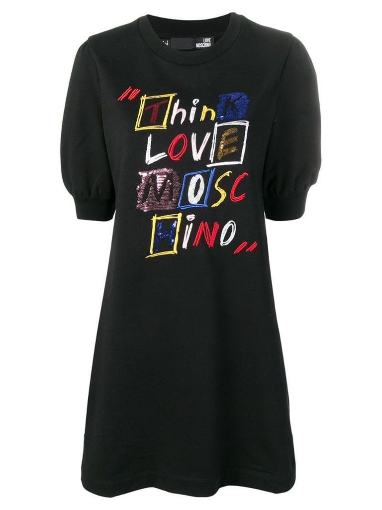 Love Moschino slogan embroidered sweatshirt dress - Black