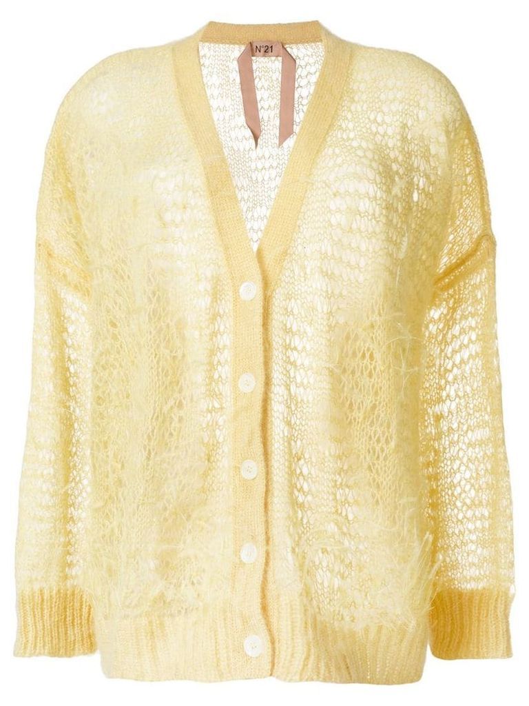 Nº21 oversize open-knit feather cardigan - Yellow