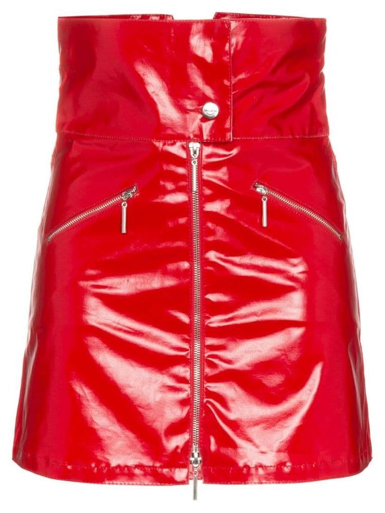 Adam Selman Sport Foldover High-Waisted PVC Mini Skirt - Red