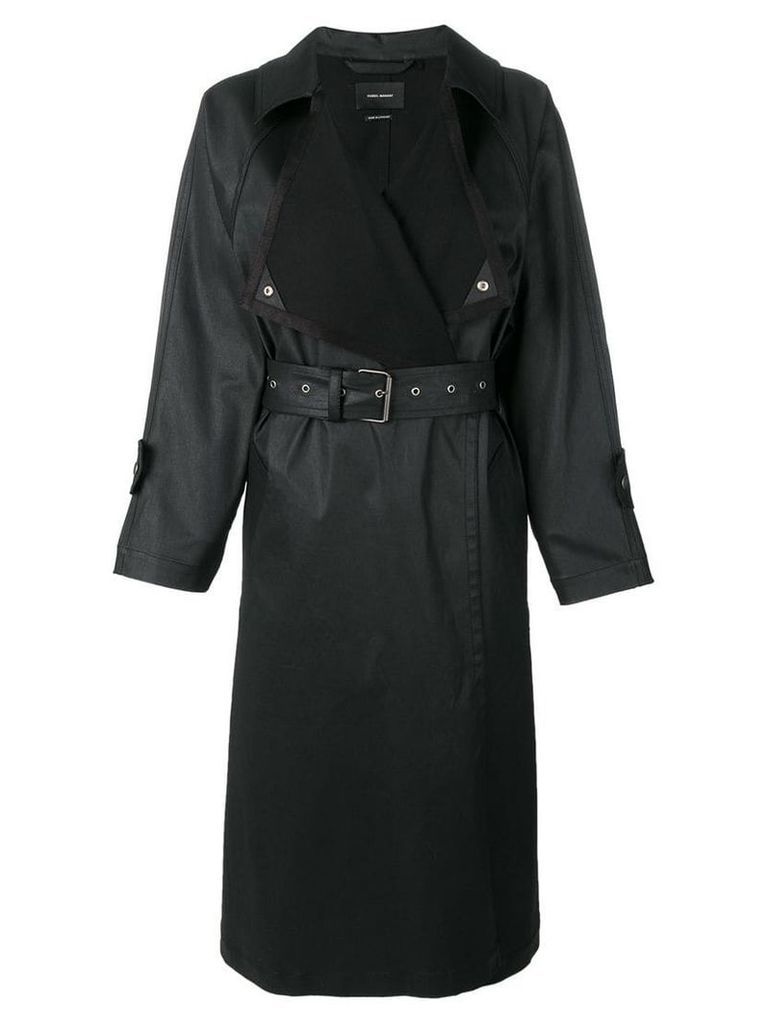 Isabel Marant belted faux leather midi coat - Black