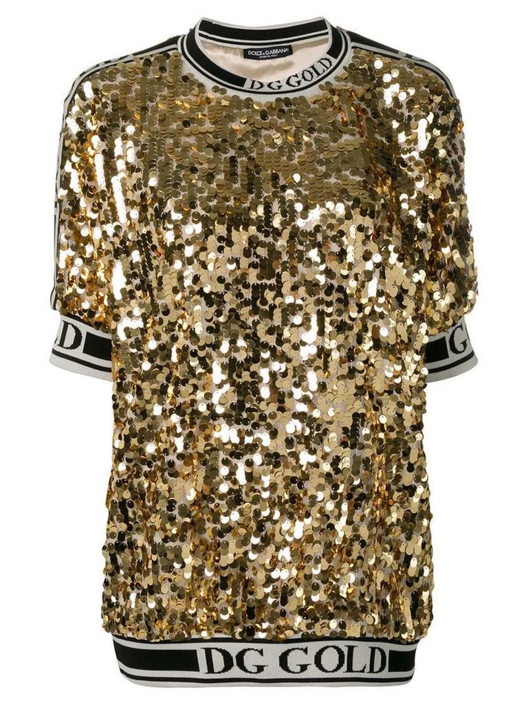 Dolce & Gabbana logo trim sequin T-shirt - Gold