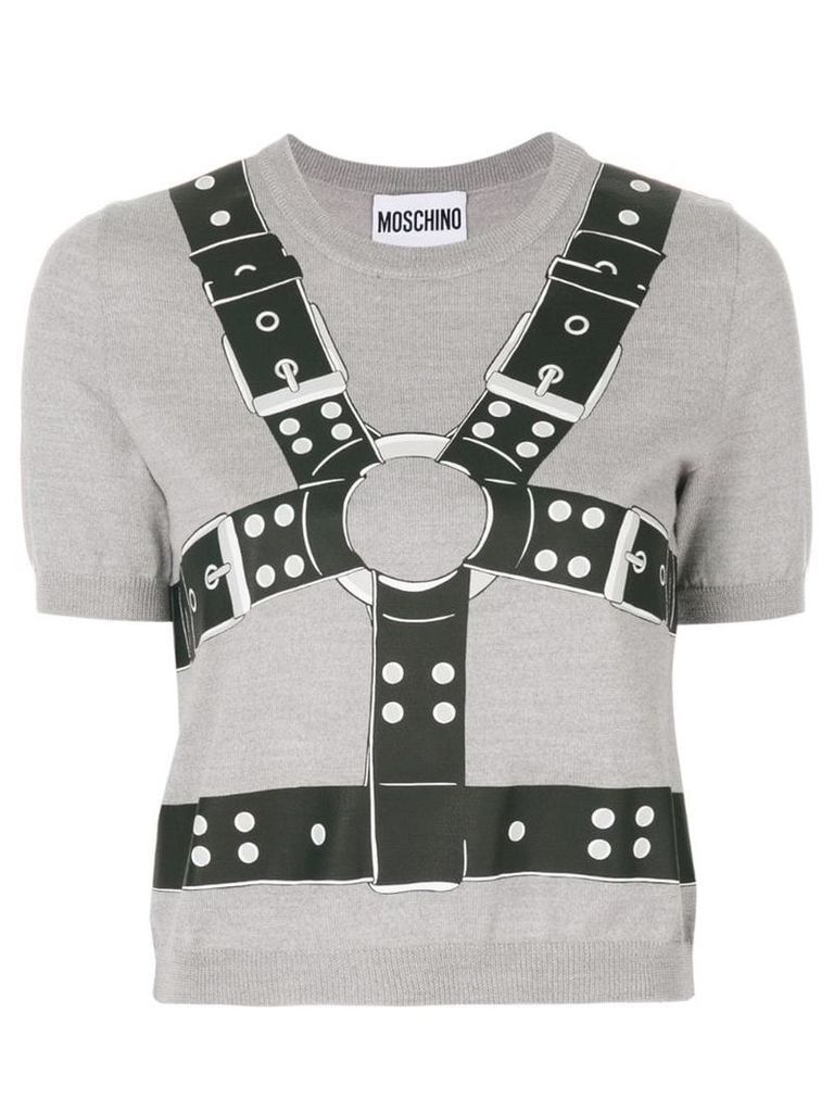 Moschino harness print cropped sweater - Grey