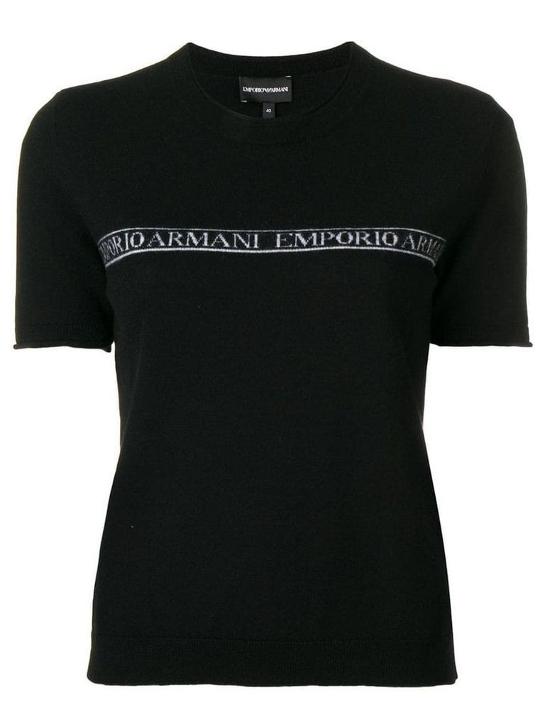 Emporio Armani logo intarsia shortsleeved jumper - Black