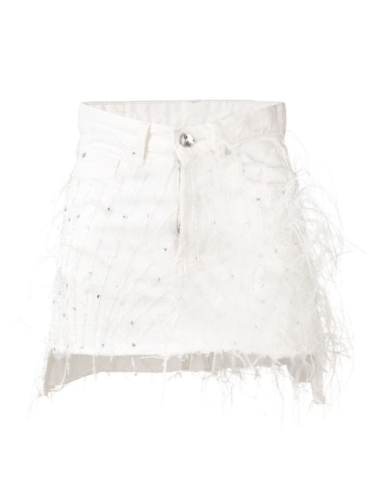 Loulou feather coated denim skirt - White