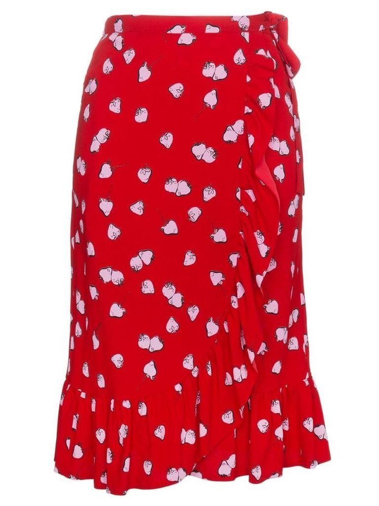 Miu Miu strawberry print ruffle wrap skirt - Red