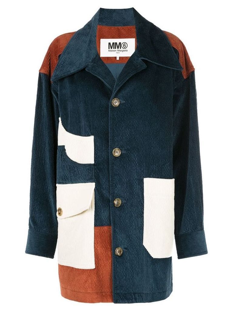 Mm6 Maison Margiela patchwork corduroy coat - Blue