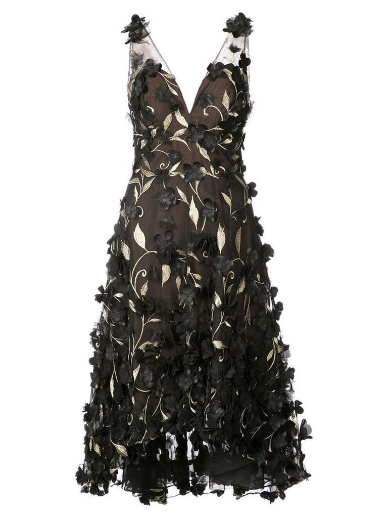 Marchesa Notte floral embroidered dress - Black