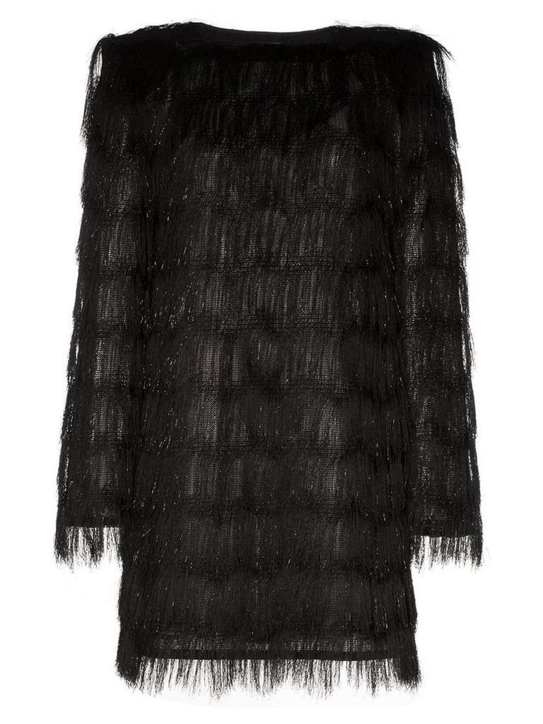 Balmain sparkle fringe long-sleeve mini dress - Black
