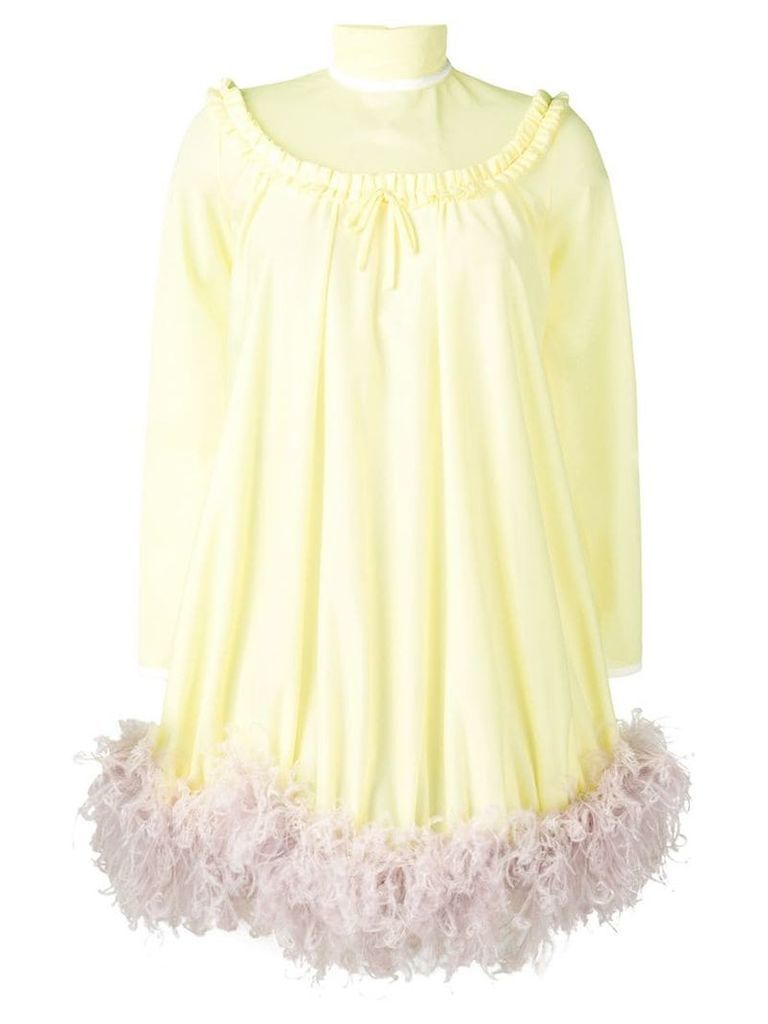Miu Miu feather-trim babydoll dress - Yellow