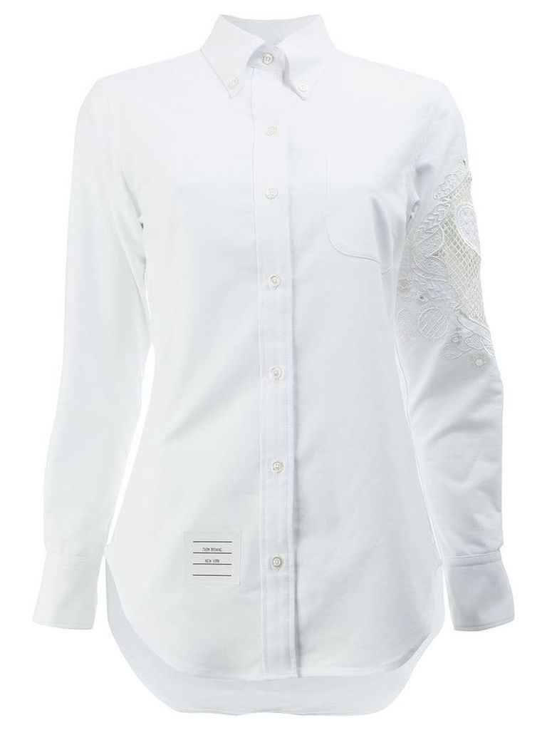 Thom Browne lace panel button-down shirt - White