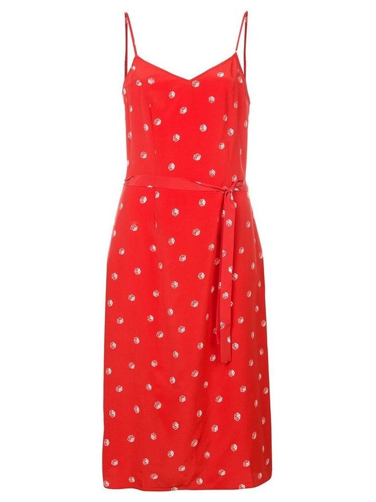HVN dice print belted slip dress - Red