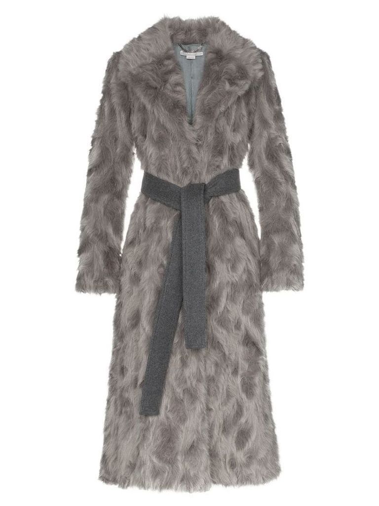 Stella McCartney Faux Fur long belted coat - Grey