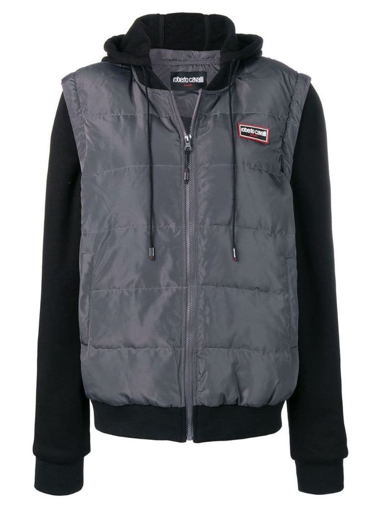 Roberto Cavalli logo patch down jacket - Grey
