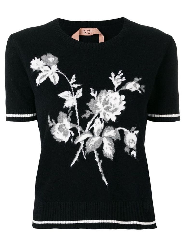 Nº21 floral-intarsia knitted top - Black