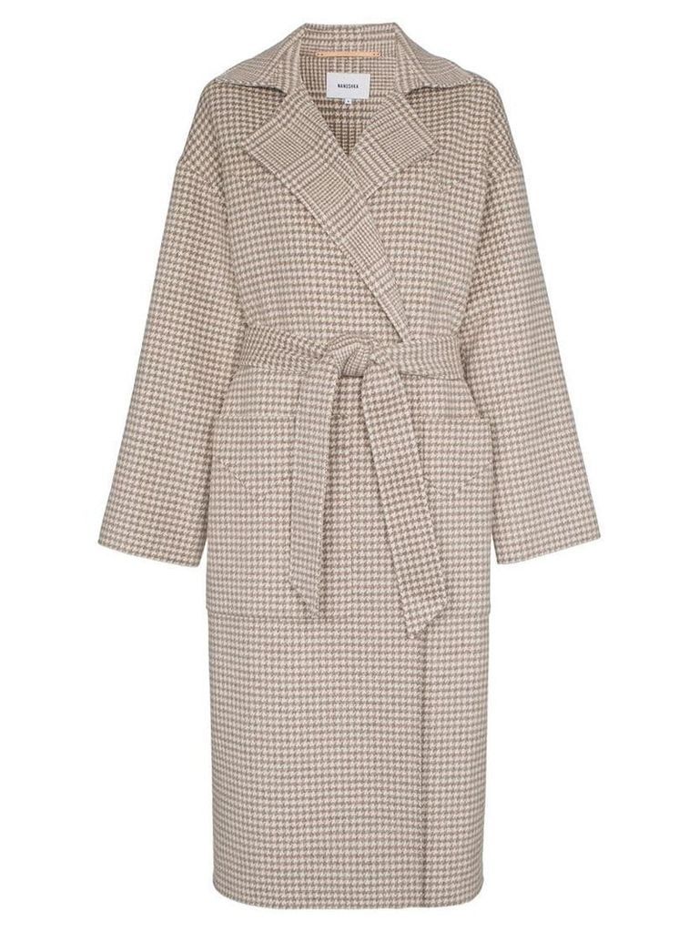 Nanushka alamo dogtooth wool and silk-blend wrap coat - Grey