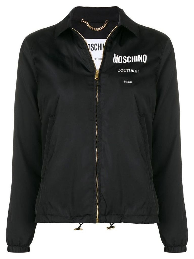 Moschino logo print zipped jacket - Black