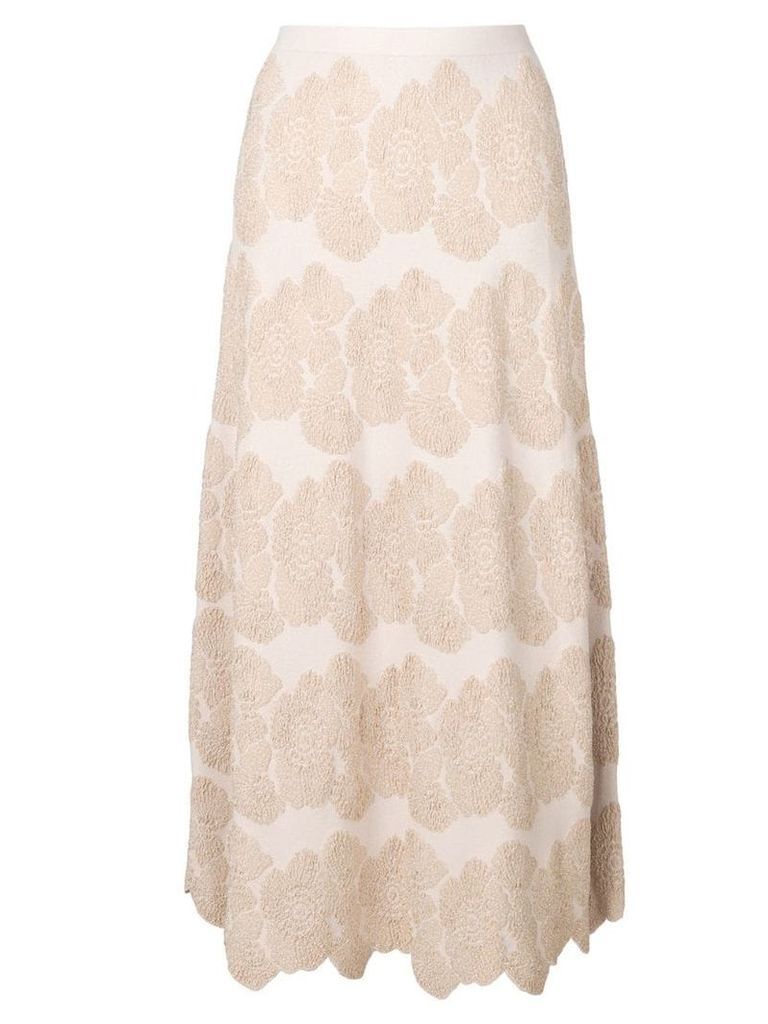 D.Exterior floral embroidered midi skirt - Neutrals