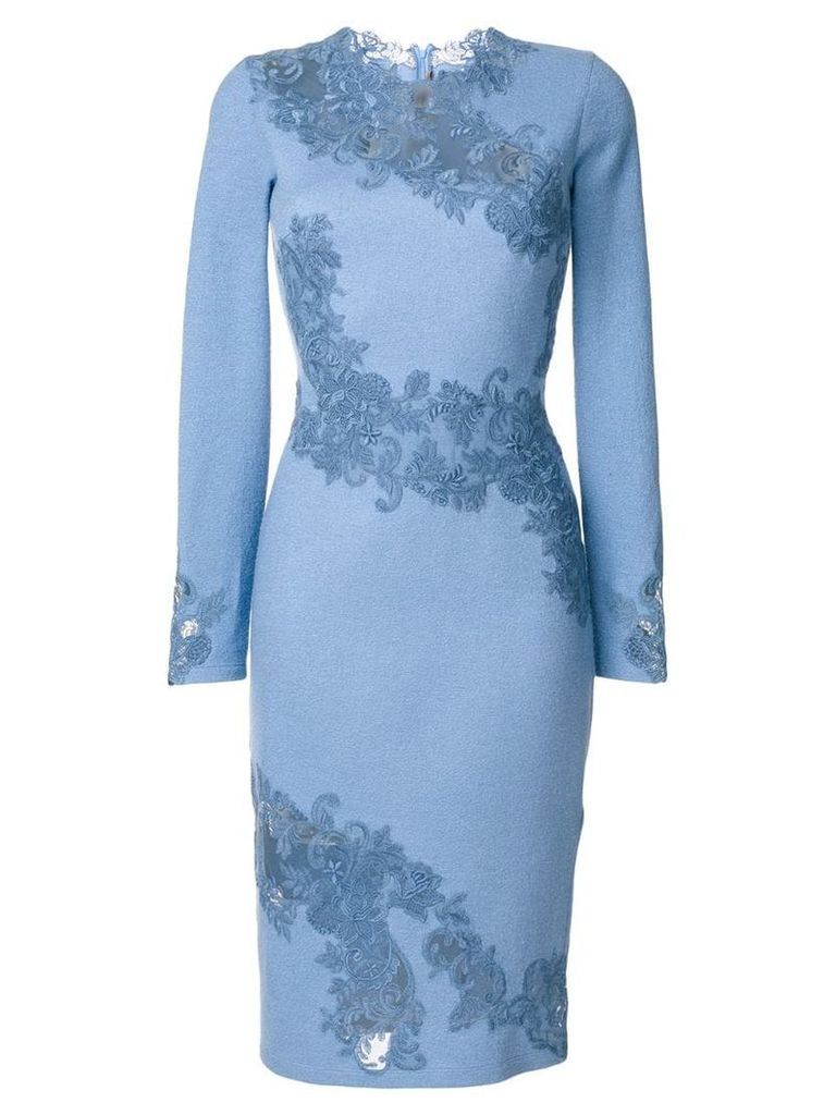 Ermanno Scervino fitted dress with embroidered floral insets - Blue