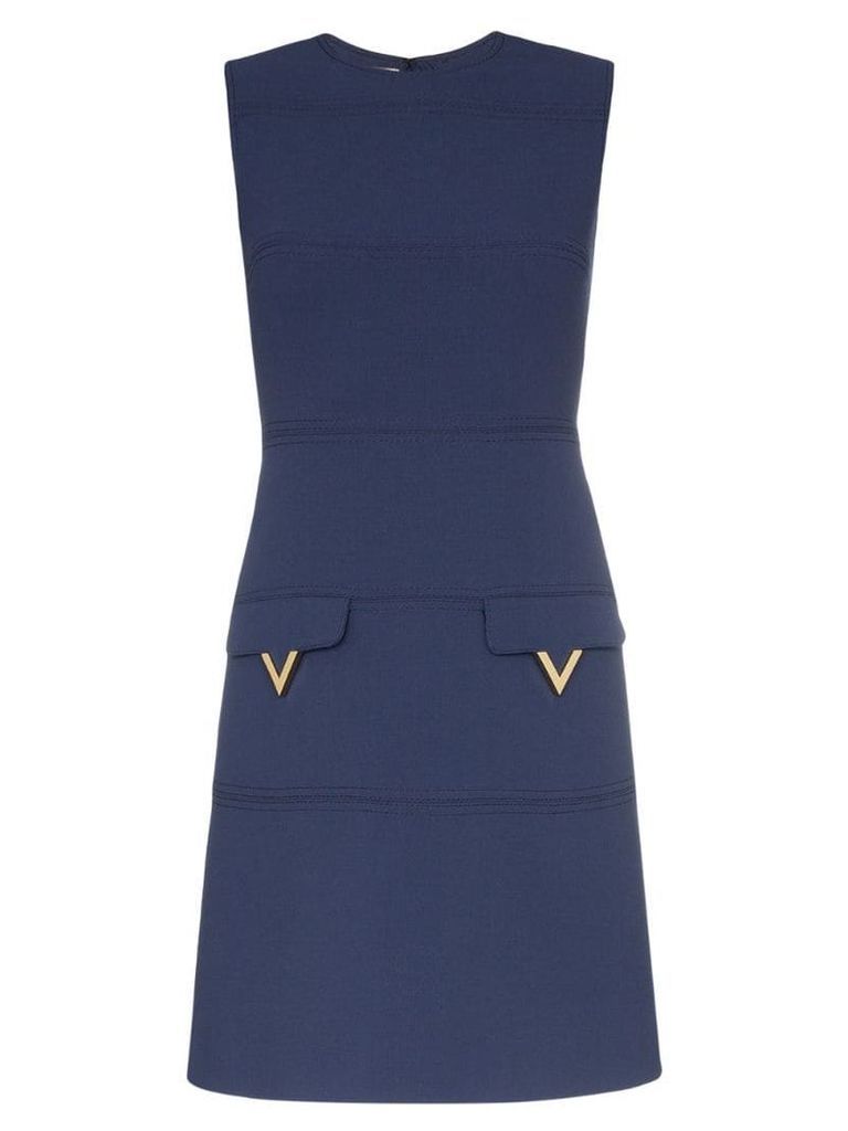 Valentino sleeveless logo lettering virgin wool mini dress - Blue