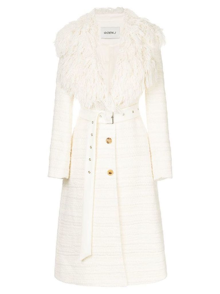 Goen.J A-line chunky texture woven notched lapel coat - White