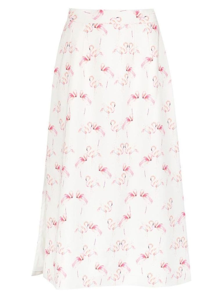Olympiah flamingo print straight skirt - White