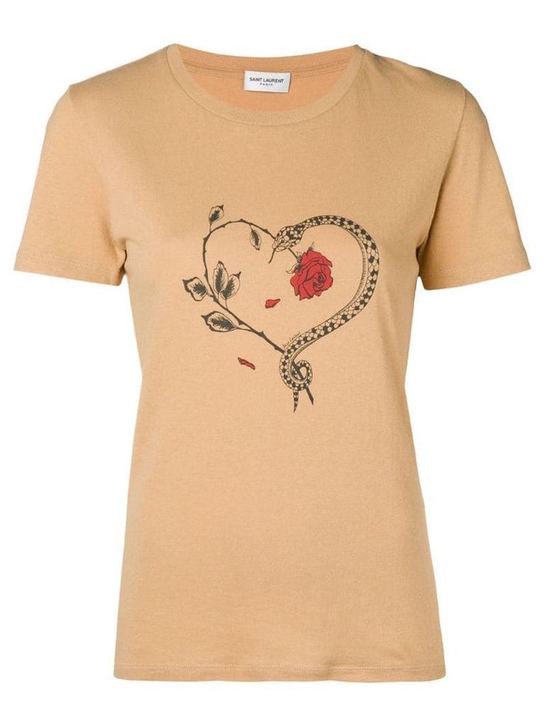 Saint Laurent snake heart print T-shirt - Neutrals