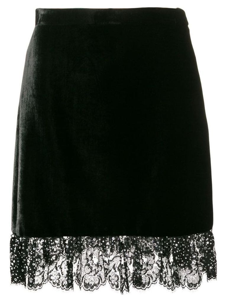 Miu Miu lace-trimmed velvet mini skirt - Black