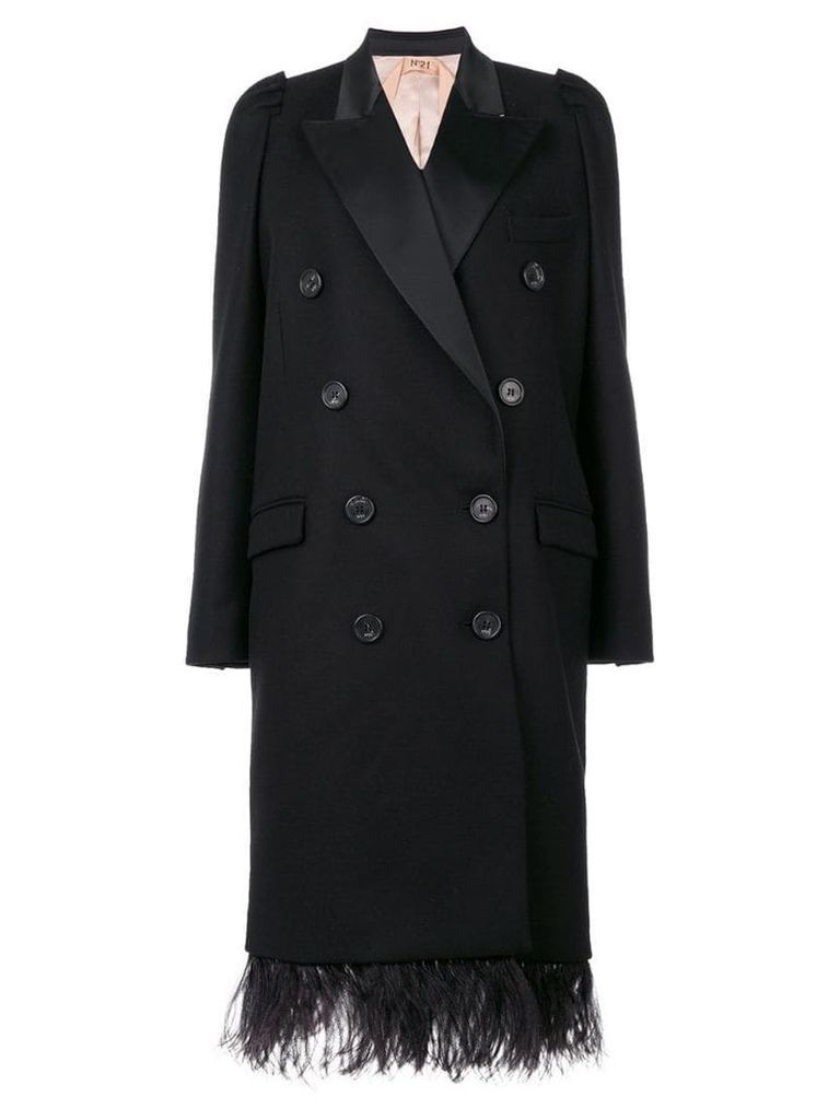 Nº21 double breasted coat with feathered hem - Black