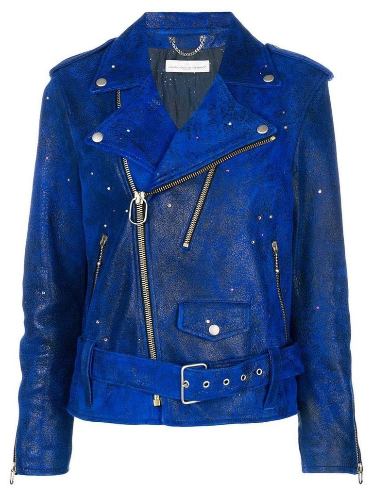 Golden Goose crystal-embellished biker jacket - Blue