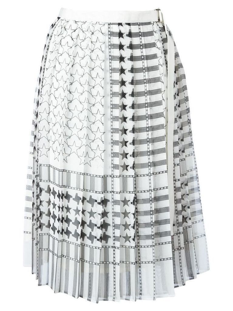 Sacai stars and stripes midi kilt skirt - White