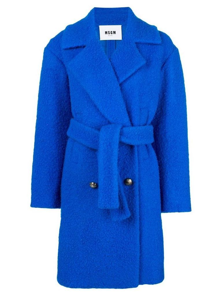MSGM belted double-breasted bouclé coat - Blue