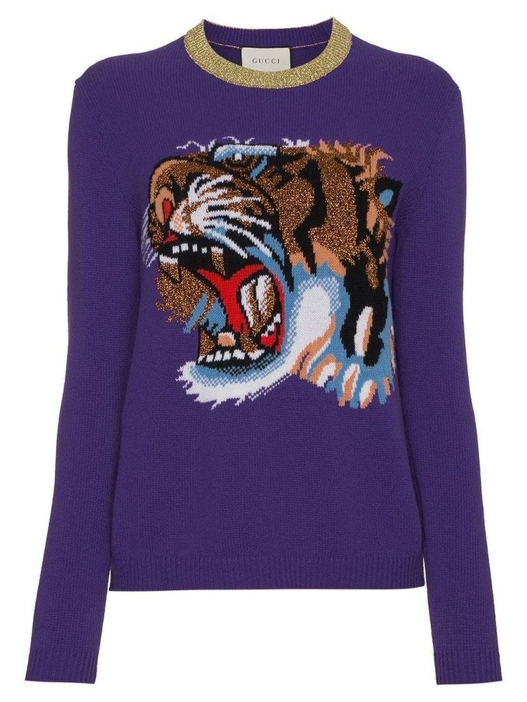 Gucci Wool jumper with knitted tiger motif - Purple