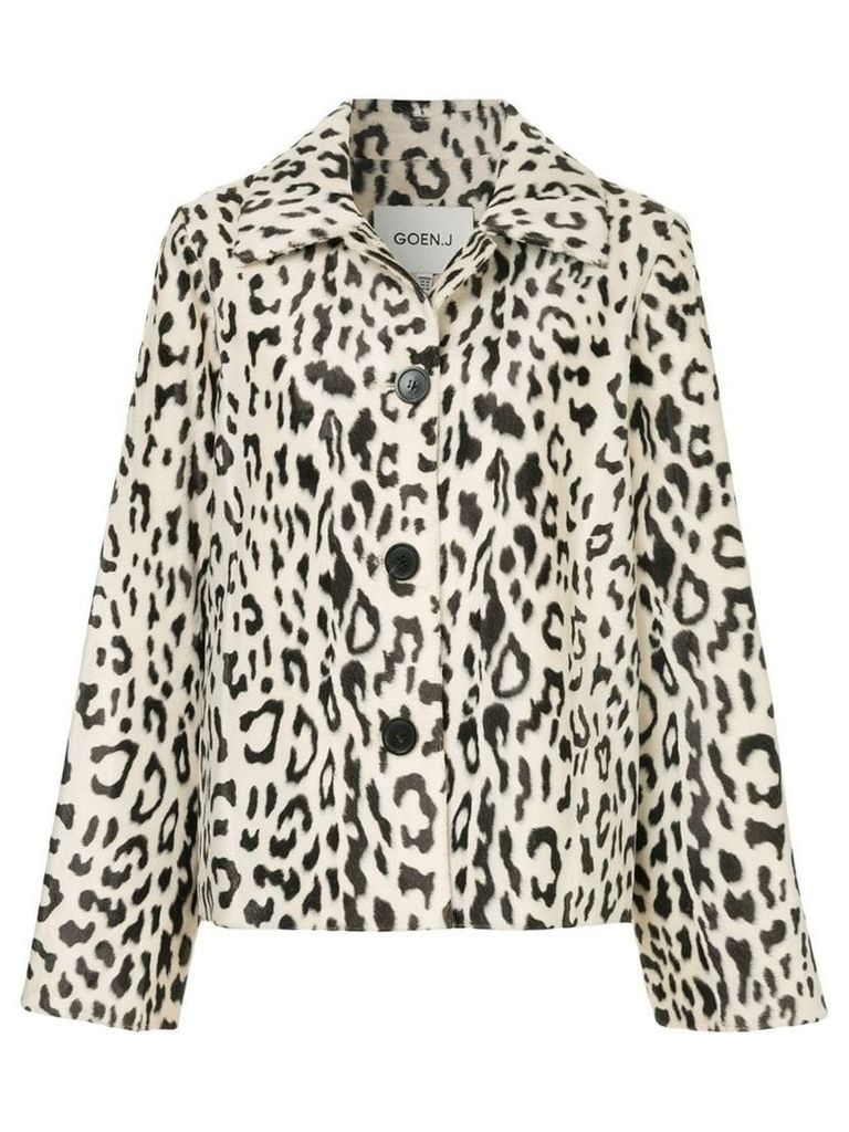 Goen.J leopard print faux-fur jacket - White