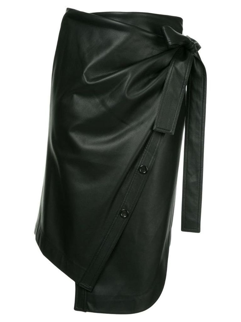 Goen.J asymmetric faux-leather wrap skirt - Black