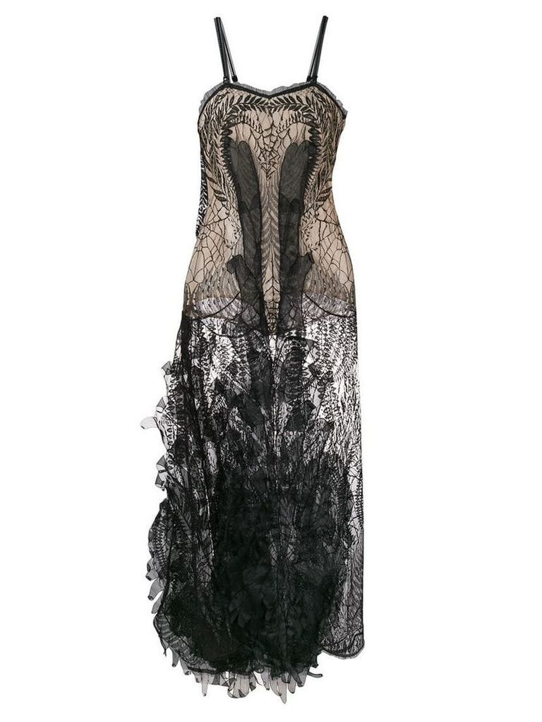 Yes Master sheer embroidered night-dress - Black