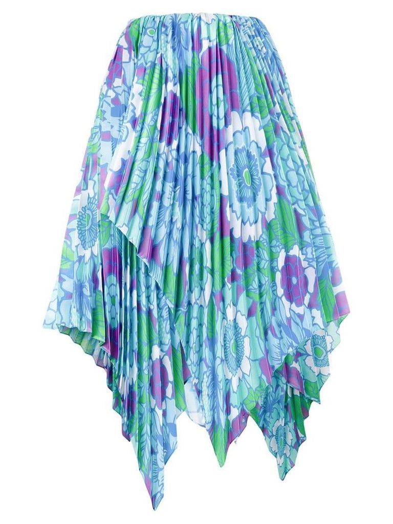 Richard Quinn floral print asymmetric pleated skirt - Blue