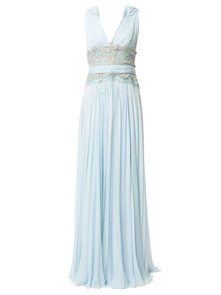Zuhair Murad v-neck draped gown with embellished bodice - Blue