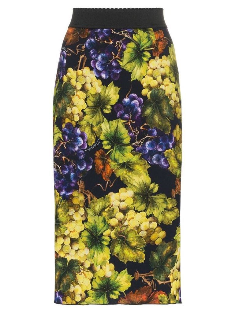 Dolce & Gabbana Grape-print silk-blend cady midi skirt - Green