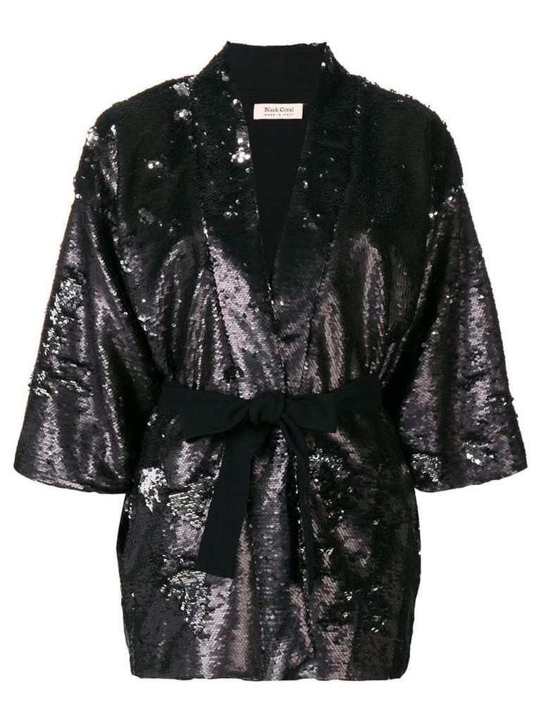 Black Coral sequin embellished belted jacket