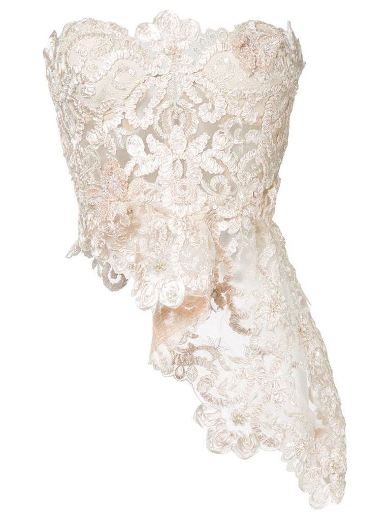 Nedret Taciroglu Couture lace embroidered top - Neutrals