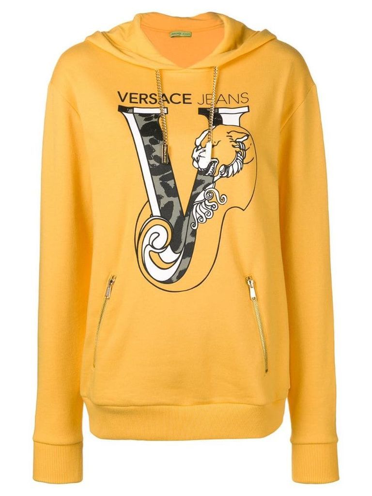 Versace Jeans printed logo pullover hoodie - Yellow