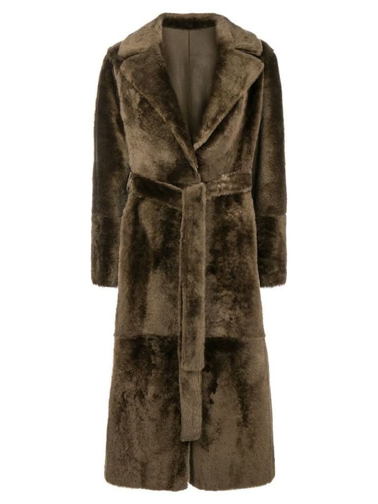 Yves Salomon belted lamb fur coat - Brown