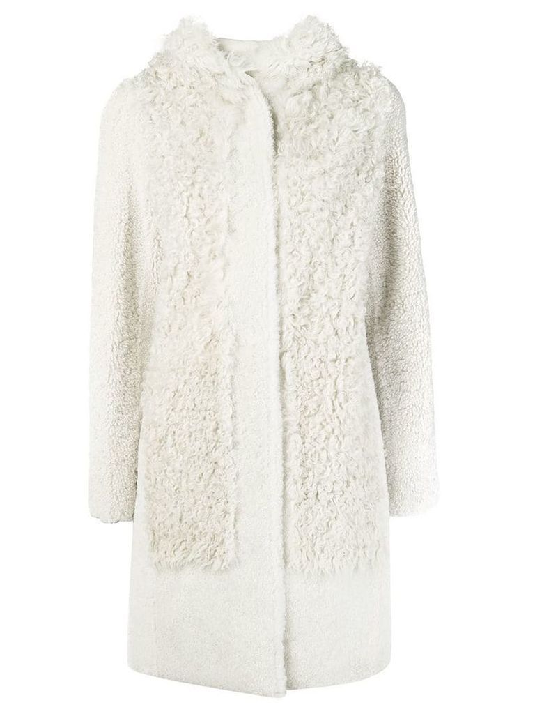 Yves Salomon hooded shearling coat - White