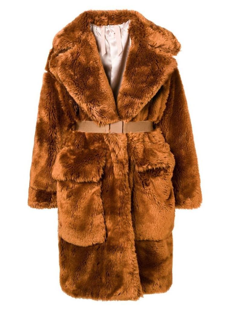 Nº21 faux fur long coat - Brown